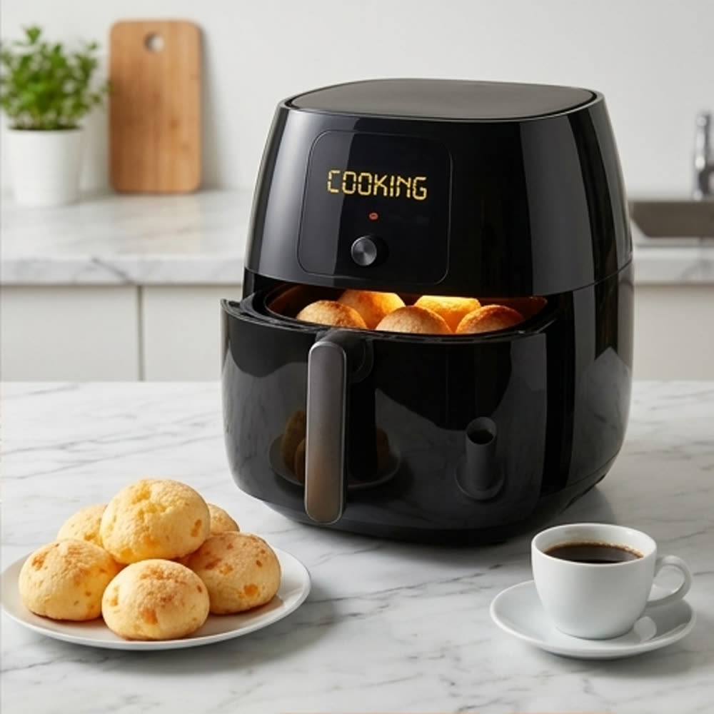 Pão de queijo Bão de Minas na air fryer, com café